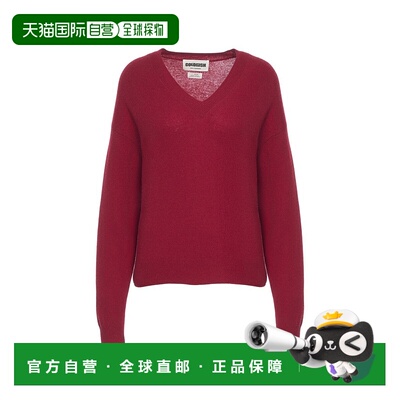 自营crushCashmere V-Neck Pullover With Ribbed Cuffs - red 美