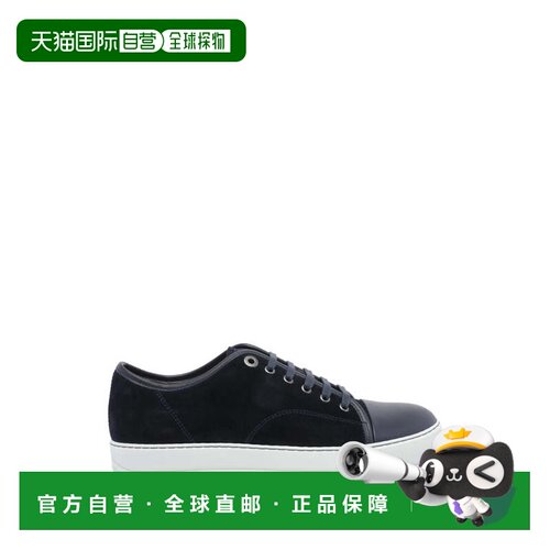 自营lanvin低顶运动鞋，绒面革和光滑的质感对比-黑色 美国奥莱直