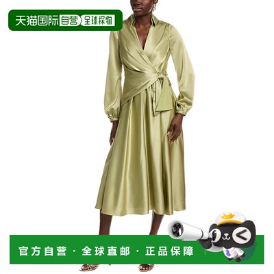 自营Badgley Mischka Wrap Full Skirt Day Dress - green 美国奥