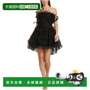 黑色 喇叭迷你连衣裙 美国奥莱直发 Duggal羽毛薄纱修身 自营Mac