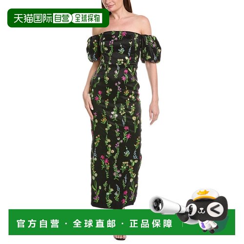 自营Milly Nira Bloom露肩刺绣长裙-黑色 连衣裙性感美国奥莱直发