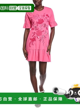 自营Johnny Was Ruffle Sleeve T-Shirt Dress - pink 美国奥莱直