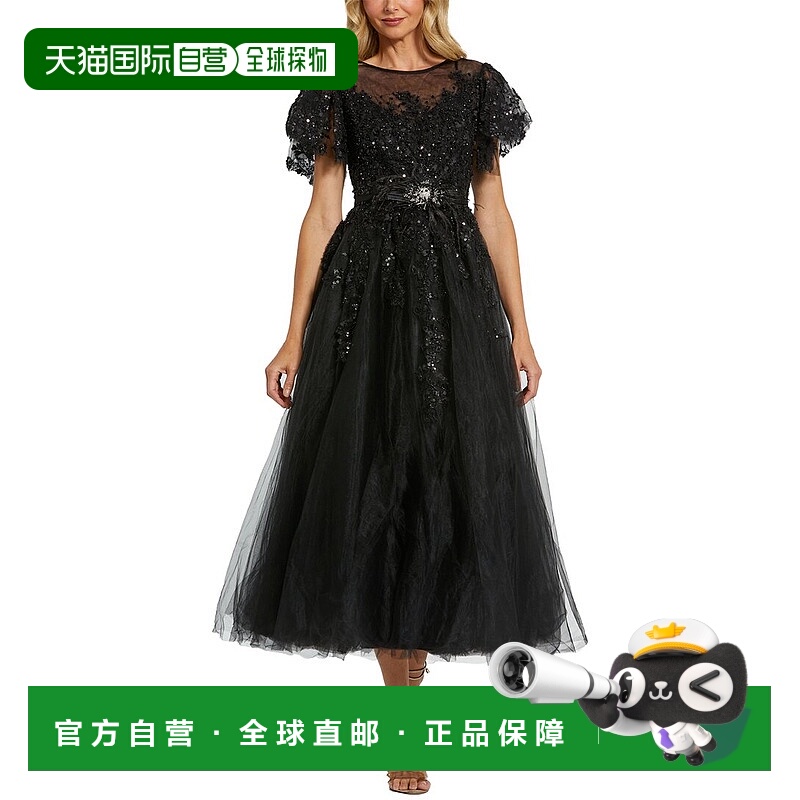 自营Mac Duggal Embellished Flutter Sleeve Bow Waist A Line D