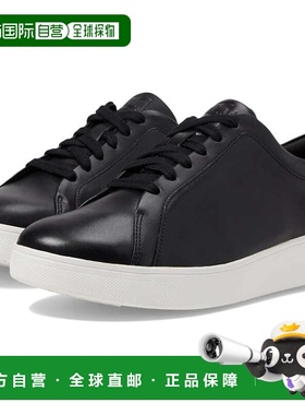 自营Women's Fitflop Rally Sneakers Black Leather Low Top Pla