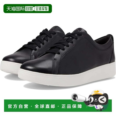 自营Women's Fitflop Rally Sneakers Black Leather Low Top Pla