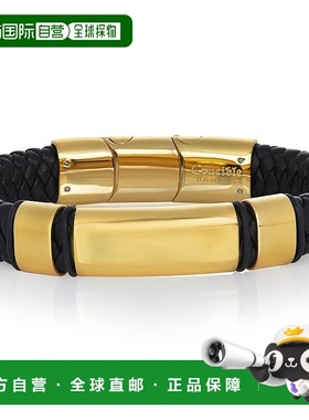 自营 Crucible 洛杉矶黑色皮革和不锈钢可雕刻 ID 手链 - 金色 美