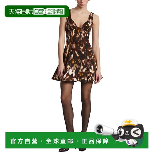 自营BCBGMAXAZRIA印花Godet连衣裙-棕色 美国奥莱直发吊带性感
