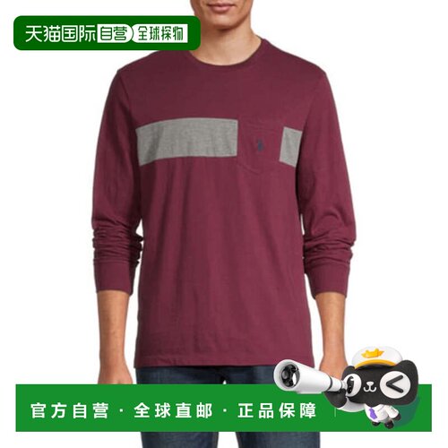 自营u.s. polo assn.美国Polo Assn。t恤男士红色图形圆领长袖FRO