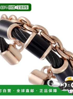 自营 Charriol St. Tropez 不锈钢粉红色和黑色 PVD 黑色珐琅电缆