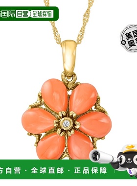自营 Ross-Simons 14 克拉黄金镶钻珊瑚花吊坠项链 - 橙色 美国奥