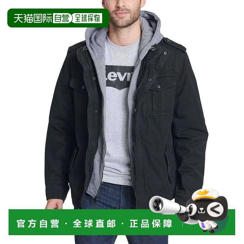 自营Levi's卡车司机夹克男士黑色棉混纺夏尔巴衬里连帽MOT32-黑色