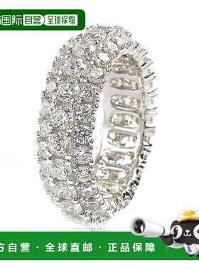 自营 Suzy Levian 纯银白色方晶锆石 3 排永恒戒指 - 白色 美国奥