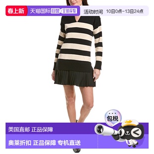 自营English Factory Mixed Media Stripe Pleated Mini Dress -
