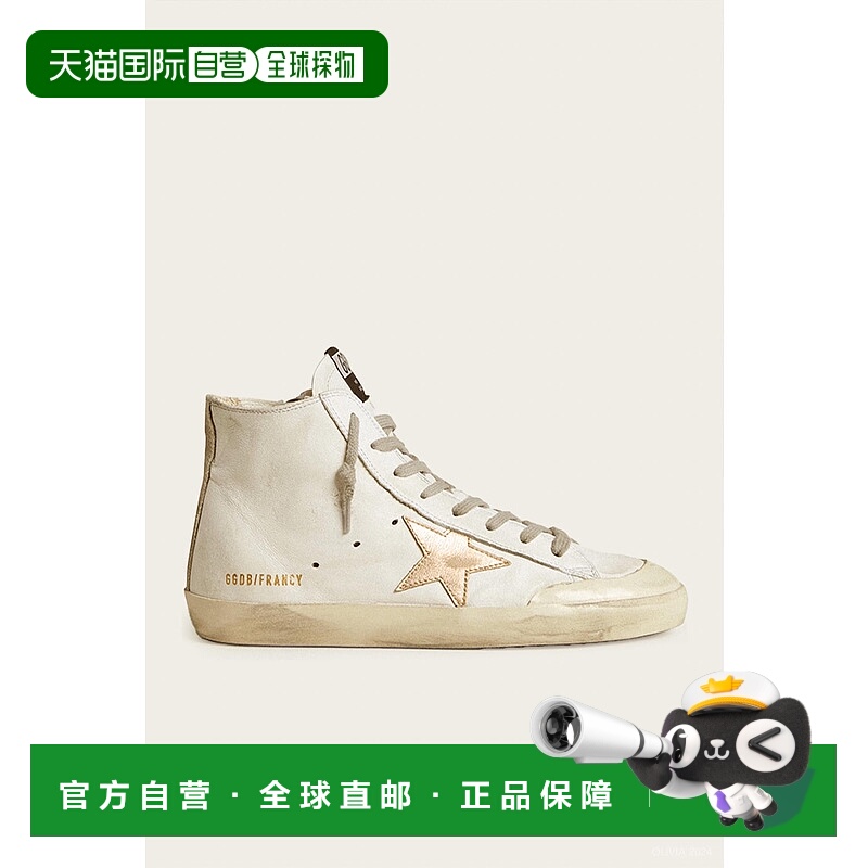 自营 golden goose女式Francy皮革运动鞋，白色/金色-白色/金色