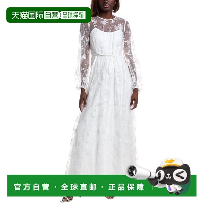 自营ML Monique Lhuillier Embroidered Tulle Lace Maxi Dress -
