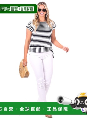 自营 duffield laneEstelle白色与海军蓝条纹T恤 美国奥莱直发