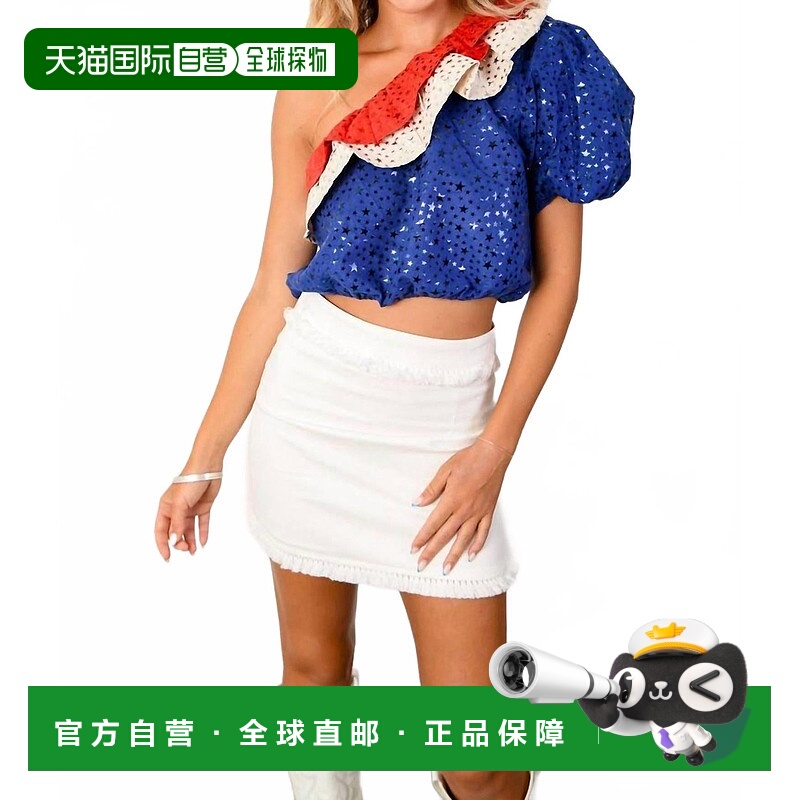 自营 queen of sparkles露肩荷叶边上衣，红色/白色/蓝色 美国奥