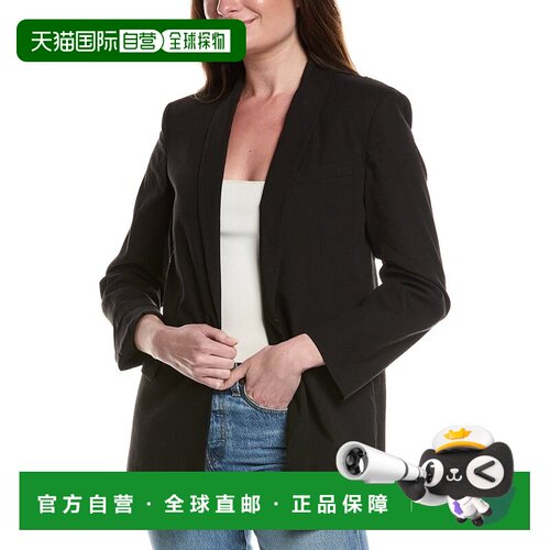 自营theory理论亚麻卷袖披肩运动夹克-黑色 美国奥莱直发