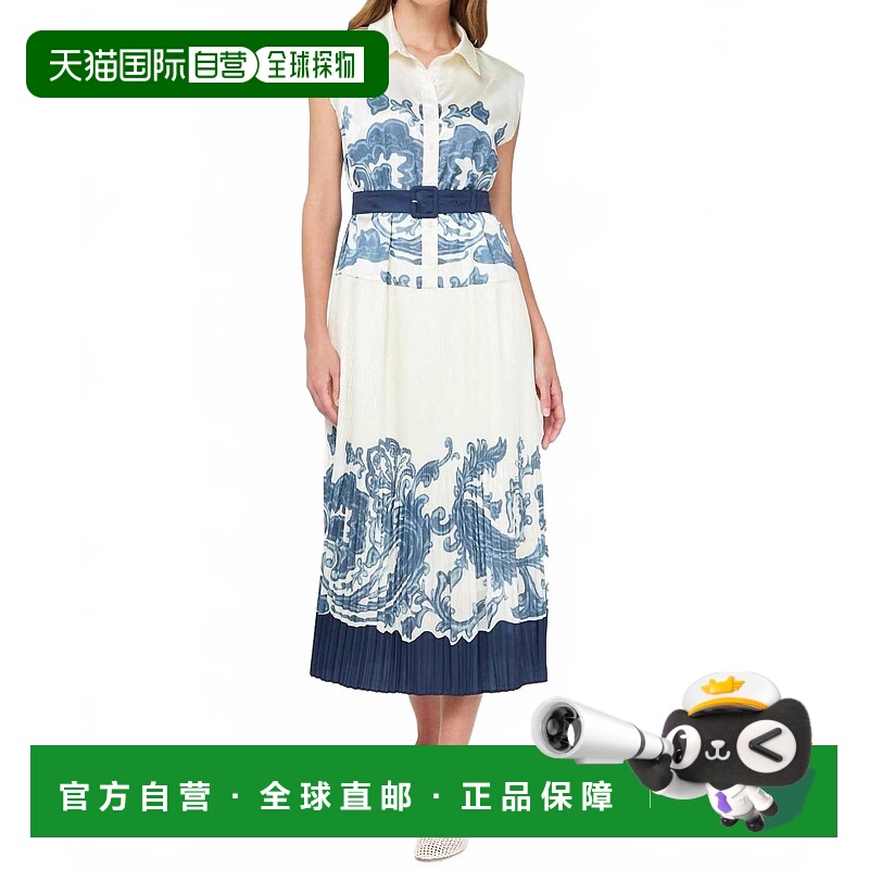 自营current airPrinted Pleated Midi Shirt Dress In Navy - na