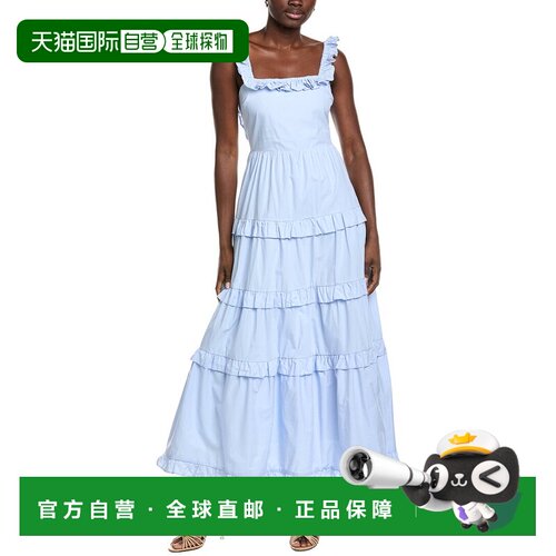 自营English Factory Open Back Ruffled Maxi Dress - blue 美国