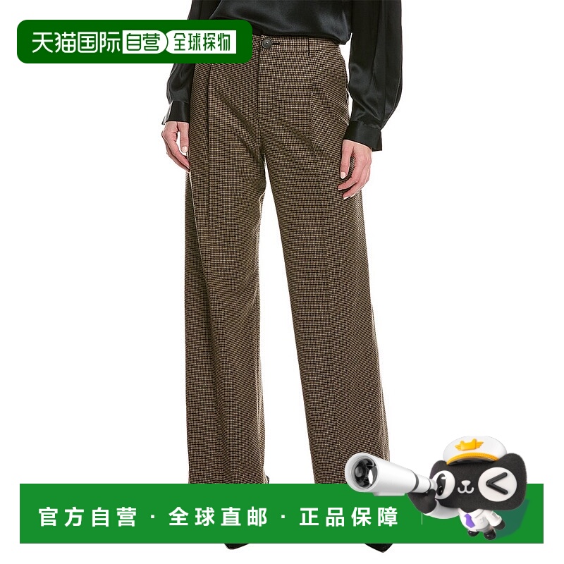 自营Vince Houndstooth Pleat Front Wool-Blend Pant - black 美