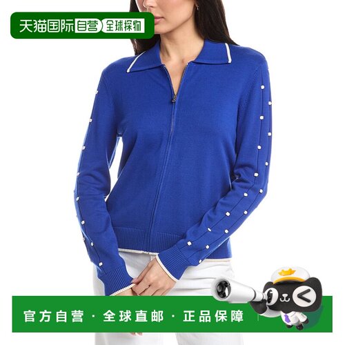 自营St. John Bobble Intarsia Pointelle Knit Jacket - blue 美