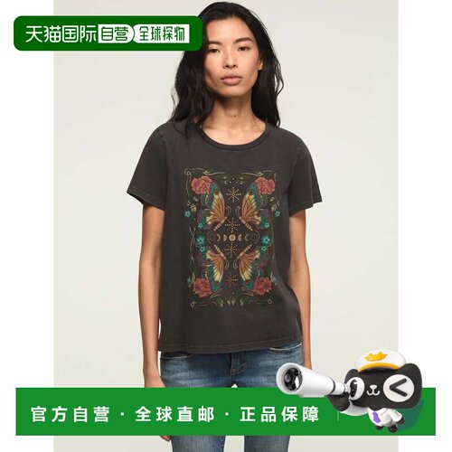 自营lucky brand拉奇品牌女款镜面蝴蝶经典圆领-黑色 美国奥莱直