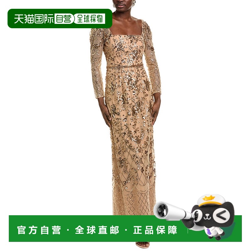 自营 Marchesa Notte亮片格子礼服-裸金 连衣裙长裙美国直发奥莱