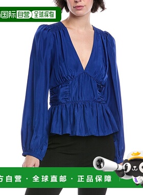 自营 sea new york纽约Fabiola丝绸上衣-蓝色 美国奥莱直发泡泡袖