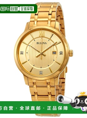 自营Bulova Men's Diamond 42mm Quartz Watch - gold 美国奥莱直