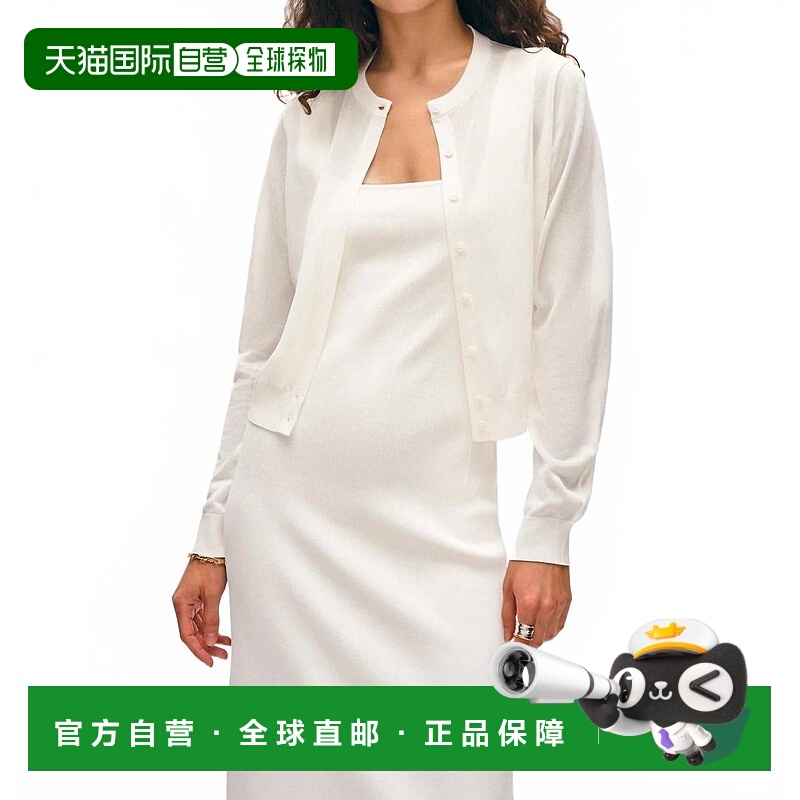 自营white + warren白色细纹圆领开衫 美国奥莱直发