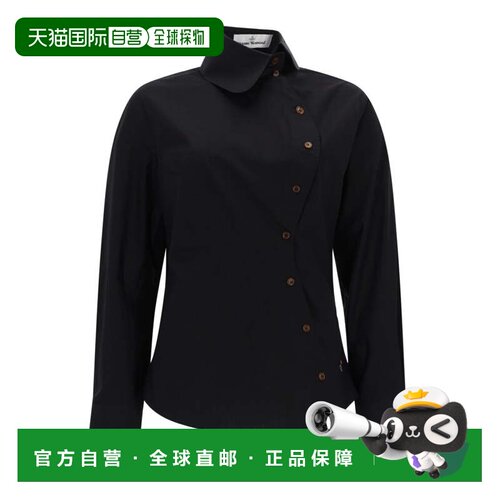 自营vivienne westwood漂亮合身不对称纽扣衬衫-黑色 美国奥莱直