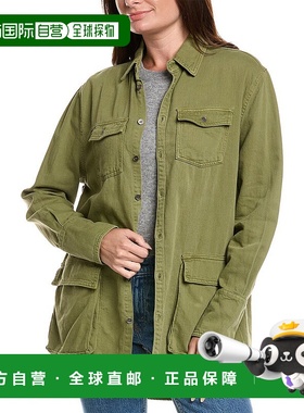 自营Chaser Sea Pea Button-Up Linen-Blend Shacket - green 美