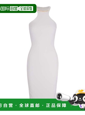 自营elisabetta franchiIvory Dress With Gold Detail - white