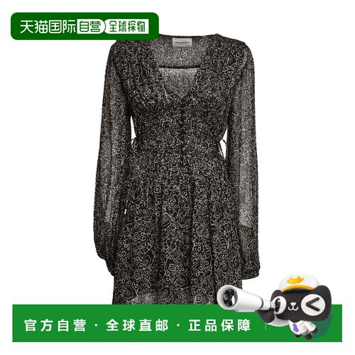 自营isabel marantLoriena Printed Chiffon Day Dress - black