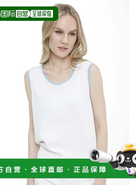 自营in2Cotton Blend Sleeveless Tank with Mesh Trims - aqua