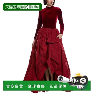 自营Marchesa Notte Stretch Velvet Gown - red 美国奥莱直发