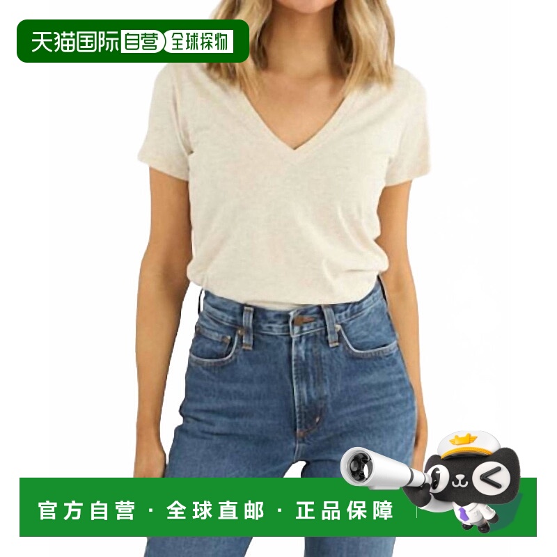 自营nation ltdBlair短袖修身V T恤，麻色燕麦片 美国奥莱直发