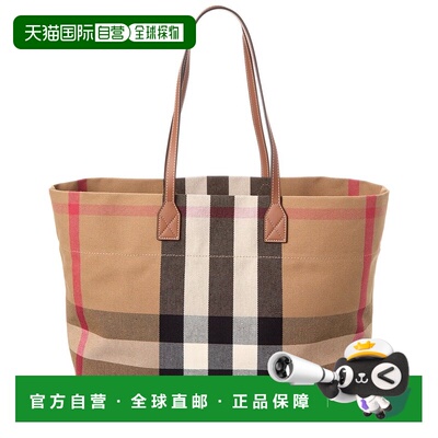 自营Burberry Check Canvas & Leather Tote - red 美国奥莱直发