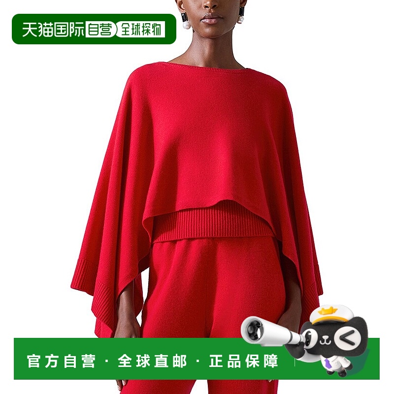 自营Carolina Herrera羊绒斗篷毛衣-红色 美国奥莱直发