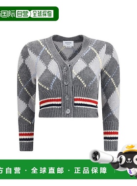 自营thom browneThom e Argyle V领女式开衫-灰色 美国奥莱直发