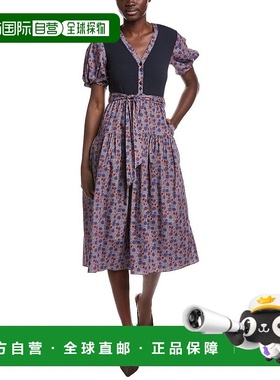 自营Derek Lam 10 Crosby Natalia混合媒体连衣裙-蓝色 美国奥莱