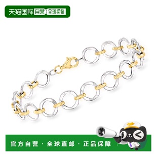 Ross-Simons 14kt 2 音金色圆形链式手链 - 8 英寸 【美国奥莱】