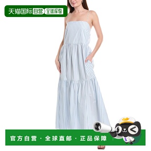 蓝色 自营 bone碎骨Leilah条纹府绸长裙 美国奥莱直发裙子 rag