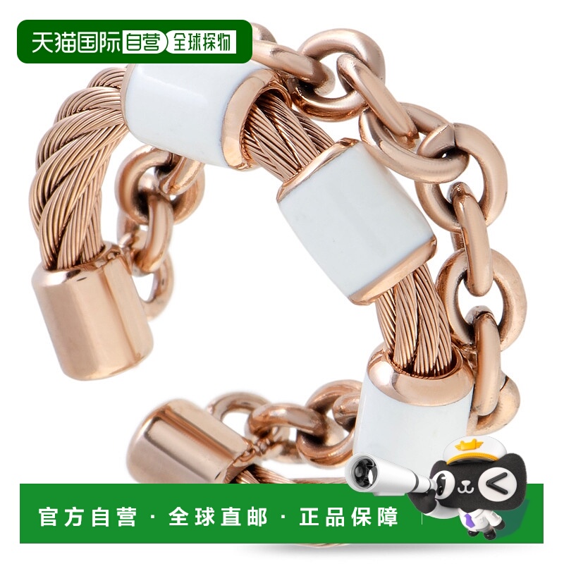 自营 Charriol St. Tropez 不锈钢和粉红色 PVD 白色珐琅电缆和链