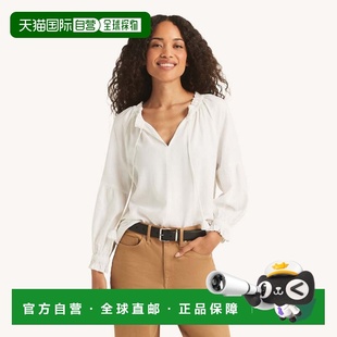 自营Nautica Womens Linen Poet Shirt - bright white 美国奥莱