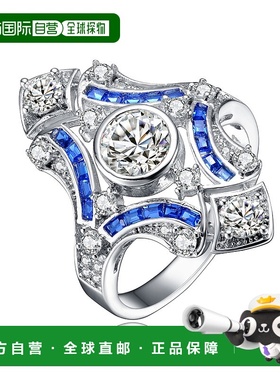 自营 GENEVIVE 纯银蓝宝石立方氧化锆几何鸡尾酒戒指 - 蓝色 美国
