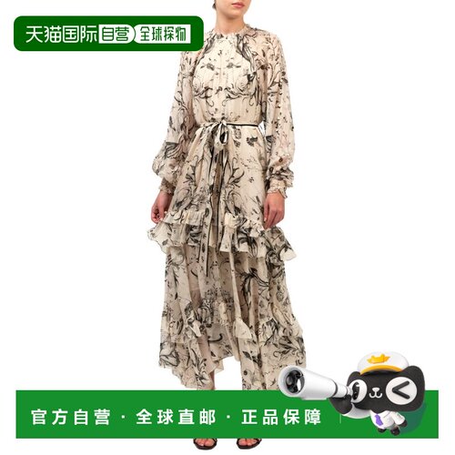 自营Marchesa Notte Ruffle Silk Chiffon Maxi Dress - grey 美