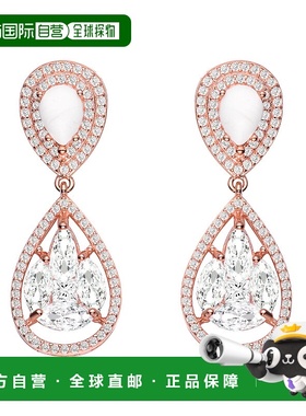 自营 GENEVIVE 纯银镀玫瑰金 Howlite 立方氧化锆光环吊式耳环 美