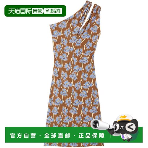 自营versaceSleeveless Brown Floral Print Mini Dress - brown